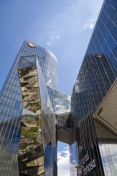 BARCELONA, SPAIN - MAY 30 View of modern glass office building, in Barcelona, Spain, on May 30, 2013. The building was designed by Enric Miralles and Benedetta Tagliabue architects