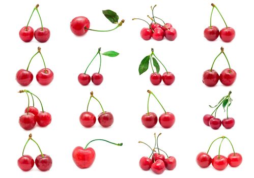 Collection of beautiful red cherry isolated on white background