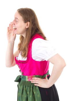 Beautiful woman in dirndl talking in vain