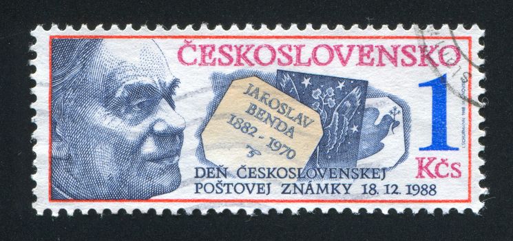 CZECHOSLOVAKIA - CIRCA 1988: stamp printed by Czechoslovakia, shows Jaroslav Benda, illustrator and stamp designer, circa 1988