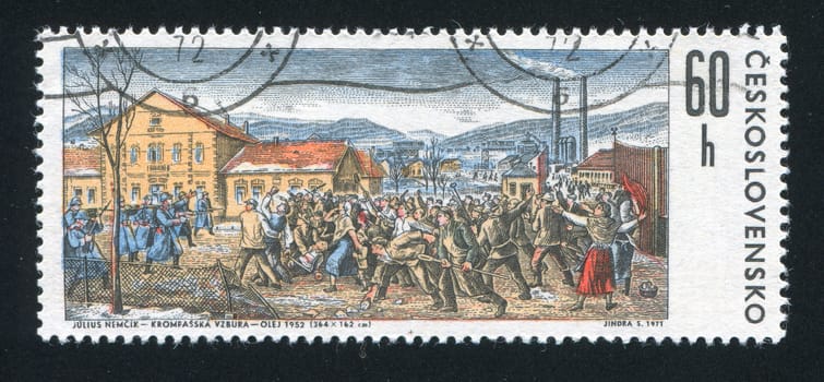 CZECHOSLOVAKIA - CIRCA 1971: stamp printed by Czechoslovakia, shows Workers revolt in Krompachy by Julius Nemcik, circa 1971