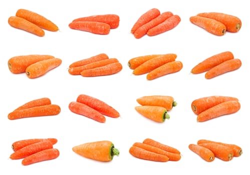 Collection of fresh orange carrots isolated on white background