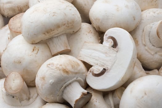 Champignon mushrooms making raw food pattern background