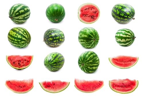 Collection of fresh juicy watermelons isolated on white background