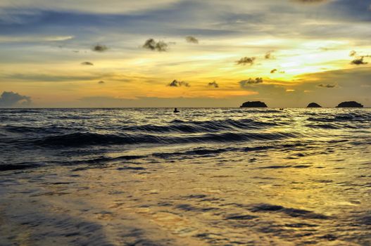 Koh Chang beach with tilted coconut tree, Thailand  , Asia.