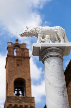 Tuscany, Italy. Statue of the legendary wolf with Romolo and Remo, founders of Rome