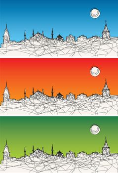 Set of three vector illustration of Istanbul silhouette
