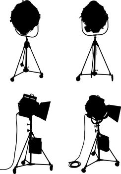 Set of four professional lighting equipment silhouettes