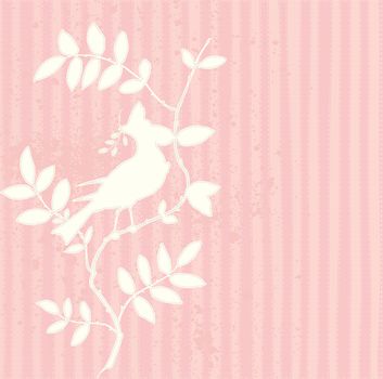 Romantic background design with hand made looking bird illustration and stitches