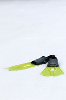 Conceptual shot of flippers lying on the snow