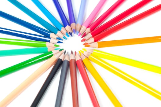 Shot of group multicolored pencils isolated on white