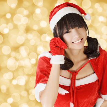 Happy adorable Christmas girl of Asian, closeup portrait.