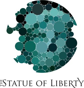 Stylized design of the Statue of Liberty created with colorful dots, face detail