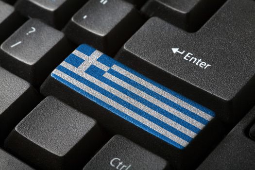 The Greek flag button on the keyboard. close-up