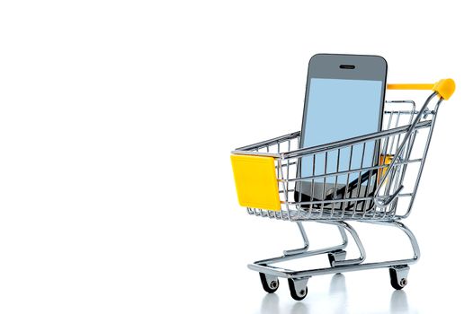 Mobile handset in empty shopping cart