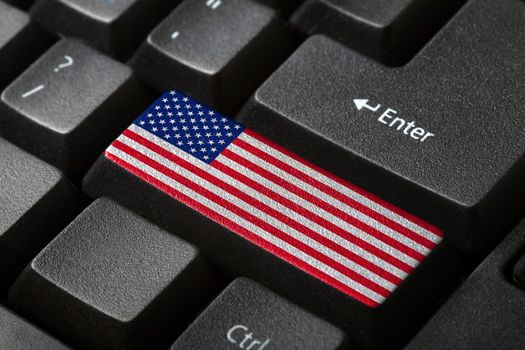 The USA flag button on the keyboard. close-up