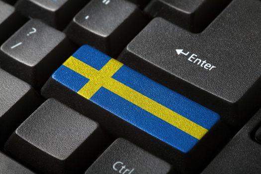 The Swedish flag button on the keyboard. close-up