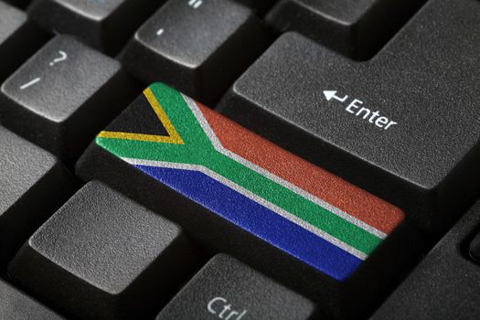 The Republic of South Africa flag button on the keyboard. close-up
