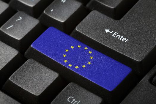 The European Union Flag button on the keyboard. close-up