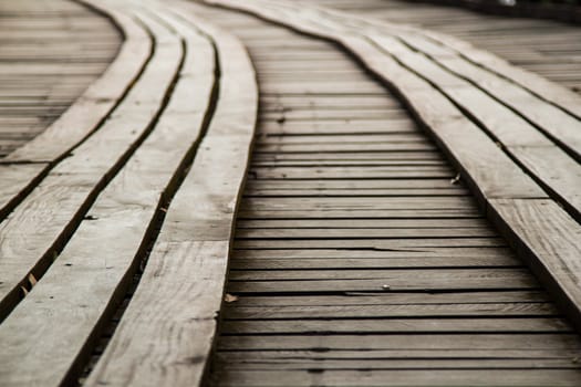 The old wooden bridge across the river