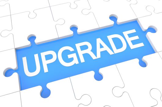Upgrade - puzzle 3d render illustration with word on blue background