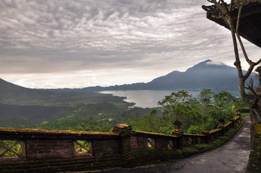 Landscape of Batur volcano rain on Bali island, Indonesia