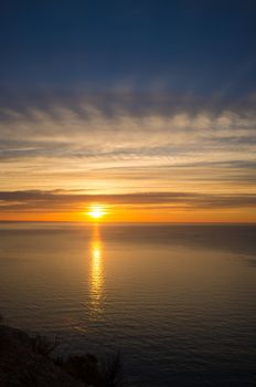 Scenic sunrise  on the Mediterranean on a calm mornig