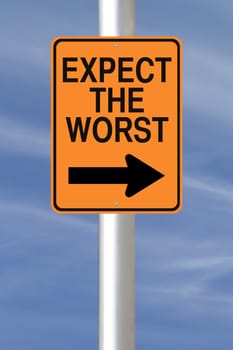 A modified one way road sign indicating Expect the Worst