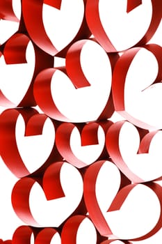 Red ribbon hearts decoration on white background