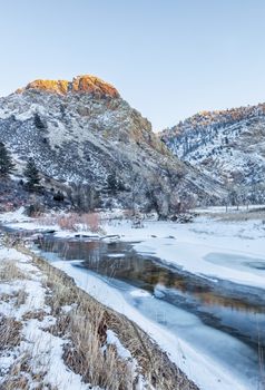 winter sunset over Cache la Poudre River (North Fork) at Eagle Nest Open Space in northern Colorado near Fort Collins
