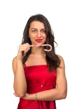 girl lick white-red candy in the form of heart with beautiful make-up   Valentine's day, love.