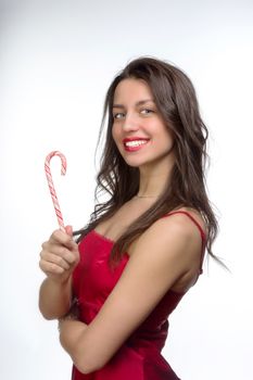 girl lick white-red candy in the form of heart with beautiful make-up   Valentine's day, love.