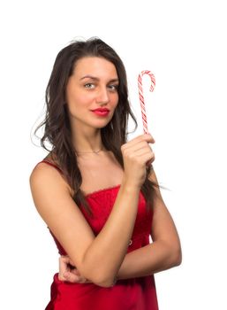 girl lick white-red candy in the form of heart with beautiful make-up   Valentine's day, love.