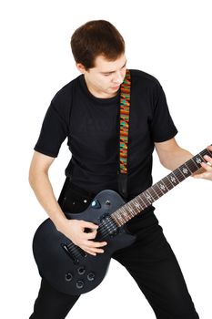 Man in black clothes with an electric guitar