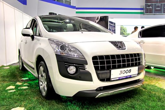 UFA, RUSSIA - MAY 14: French motor car Peugeot 3008 on display at the annual Motor show "Autosalon" on May 14, 2012 in Ufa, Bashkortostan, Russia.