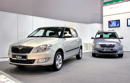 UFA, RUSSIA - MAY 14: Czech motor car Skoda showroom on display at the annual Motor show "Autosalon" on May 14, 2012 in Ufa, Bashkortostan, Russia.