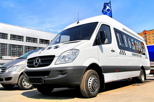 UFA, RUSSIA - MAY 14: Mercedes Sprinter 515CDI van on display at the annual Motor show "Autosalon" on May 14, 2012 in Ufa, Bashkortostan, Russia.