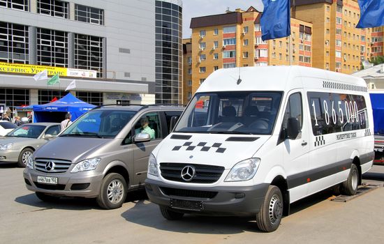 UFA, RUSSIA - MAY 14: Mercedes Sprinter 515CDI van on display at the annual Motor show Autosalon on May 14, 2012 in Ufa, Bashkortostan, Russia.