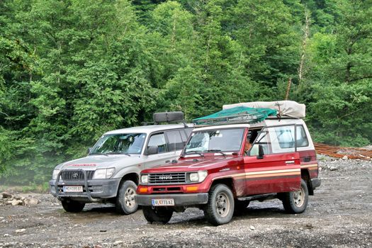 SOCHI, RUSSIA - JULY 20: Toyota Land Cruiser off-road cars take part at the international expedition Germany-Russia (12 July - 08 August 2009) on July 20, 2009 in Sochi, Russia.