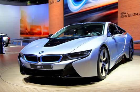 FRANKFURT AM MAIN, GERMANY - SEPTEMBER 14: German electic car BMW i8 exhibited at the annual IAA (Internationale Automobil Ausstellung) on September 14, 2013 in Frankfurt am Main, Germany.