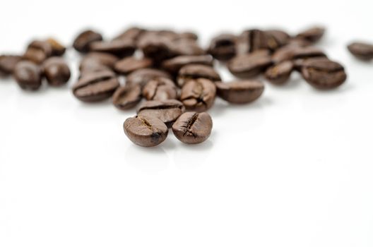 coffee beans isolated on white background.Selective focus.	