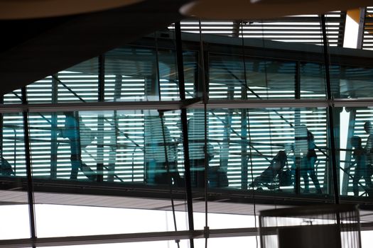 Beautiful photo of airport terminal hall with big windows
