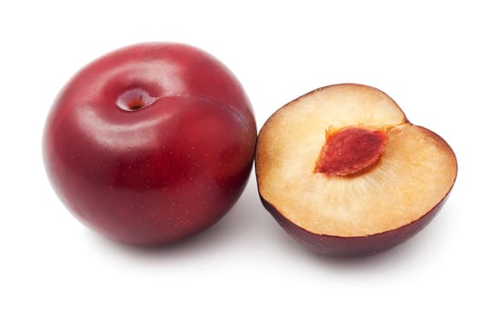 Fresh tasty plums isolated on white background