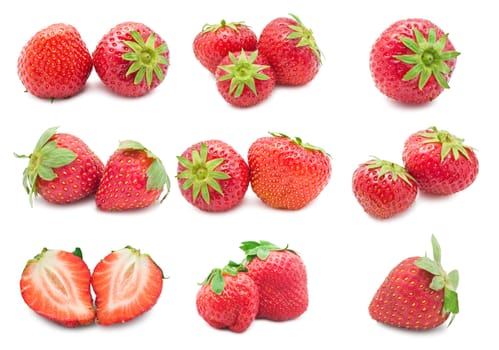 Collection of red strawberry isolated on white background