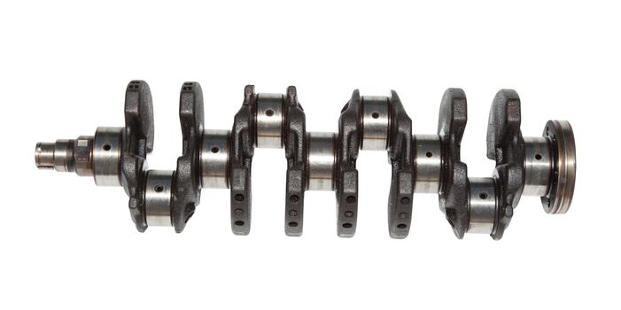 
crankshaft in cars with 200,000 miles. Isolated on white background 

