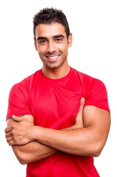 Man with arms crossed over white background