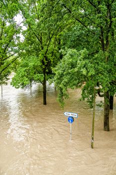 High Water on the Danube River in Linz, Austria