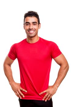 Smiling man posing over white background 