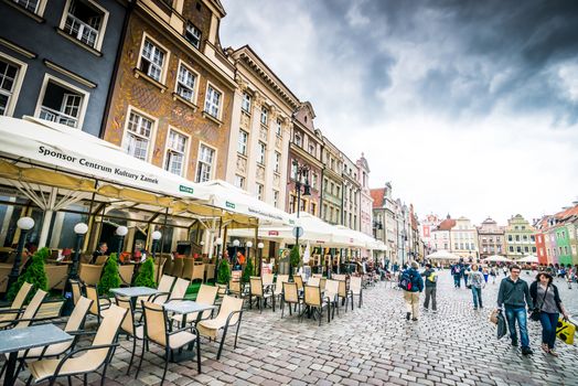 POZNAN, POLAND - AUGUST 21: The central square, Currently, Old Market is the center of tourism Poznan and the most beautiful part of the city, on August 21, 2013 in Poznan, Poland.