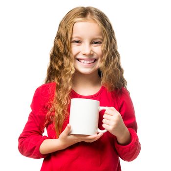 little smiling girl in a white chef hat cup, isolated